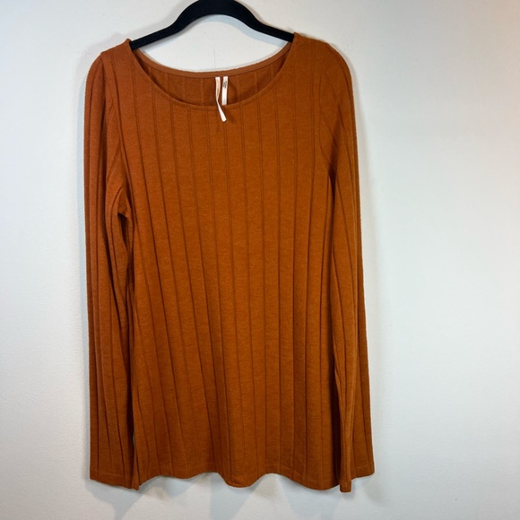 Anthropologie Women's Ribbed Side Slit Tunic Sweater Burnt Orange Stretch  Large - Picture 3 of 14